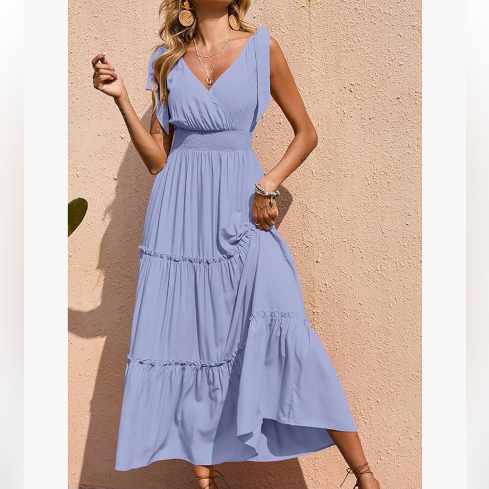 Women's Summer Dress | Cross Neck, Sleeveless, Tiered, Maxi, Beach, Tie Strap